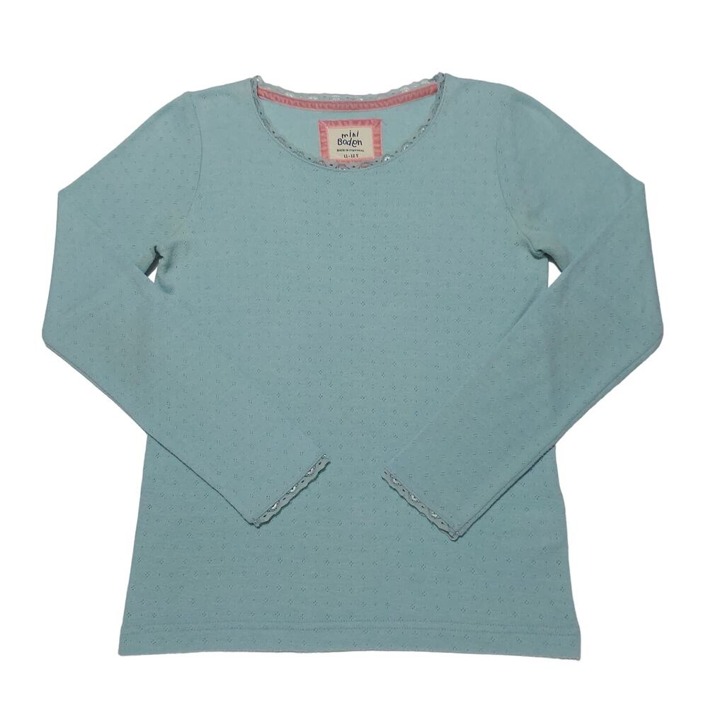 Mini Boden long-sleeved solid pointelle knit top